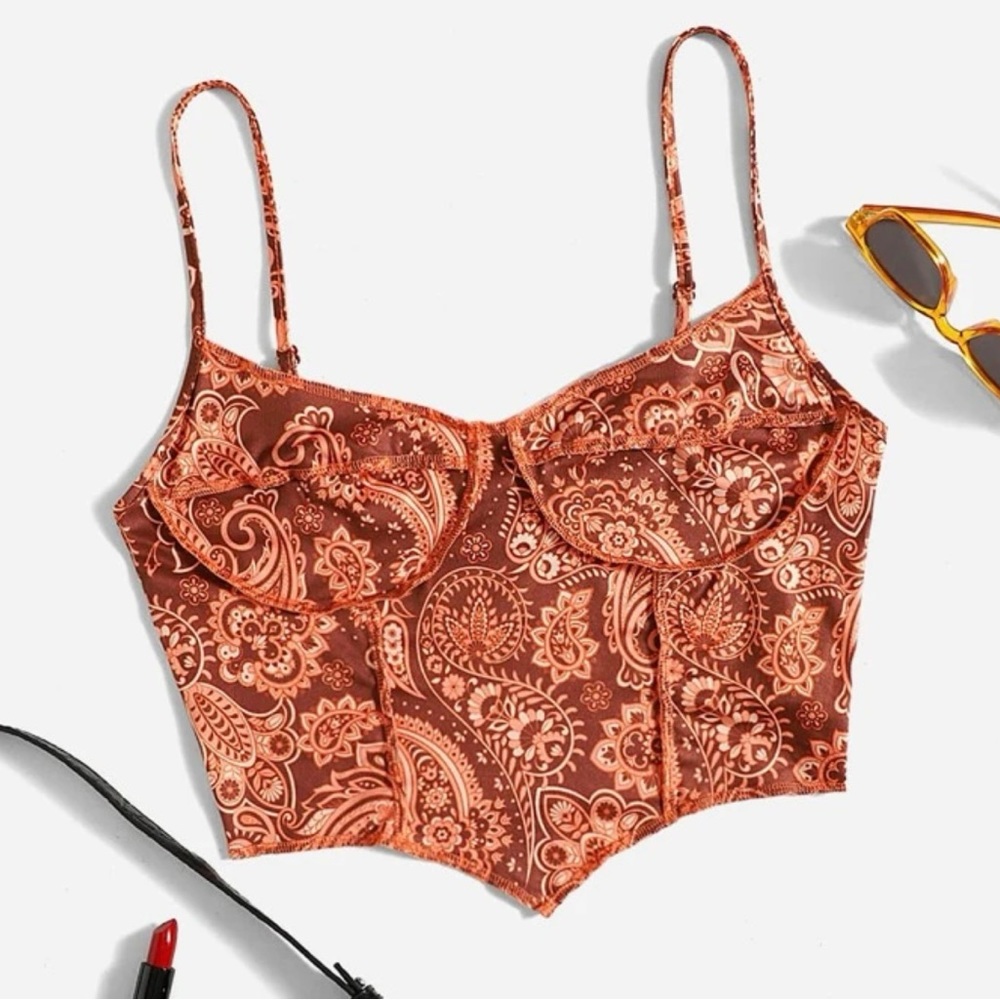 Orange, paisley print size SMALL crop top.